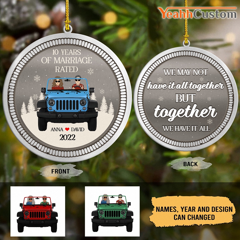 10 Years Of Marriage Rated Personalized Cut Ornament Gift For Jeep Lover 1