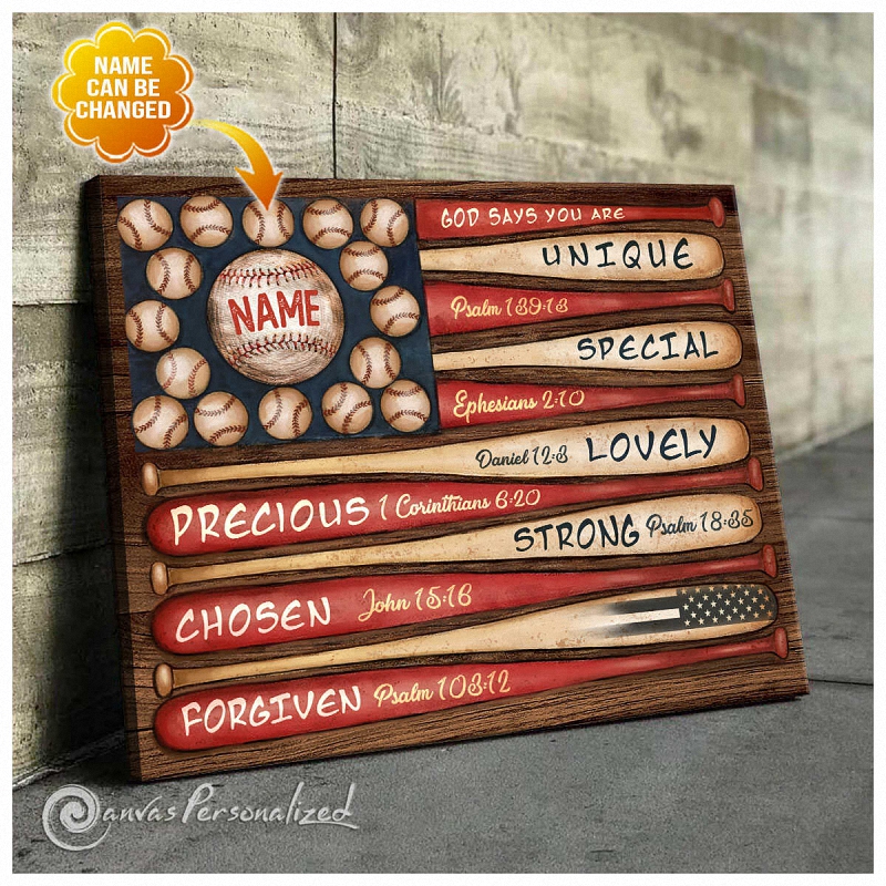 Canvas personalized Baseball Flag Canvas God Says You Are With Name Of Baseball Player 1