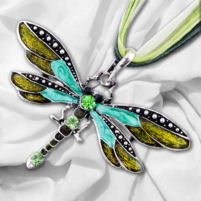 Crystal Dragonfly Ribbon Pendant Necklace Dragonfly Ribbon Dragonfly Pendant Necklace 3