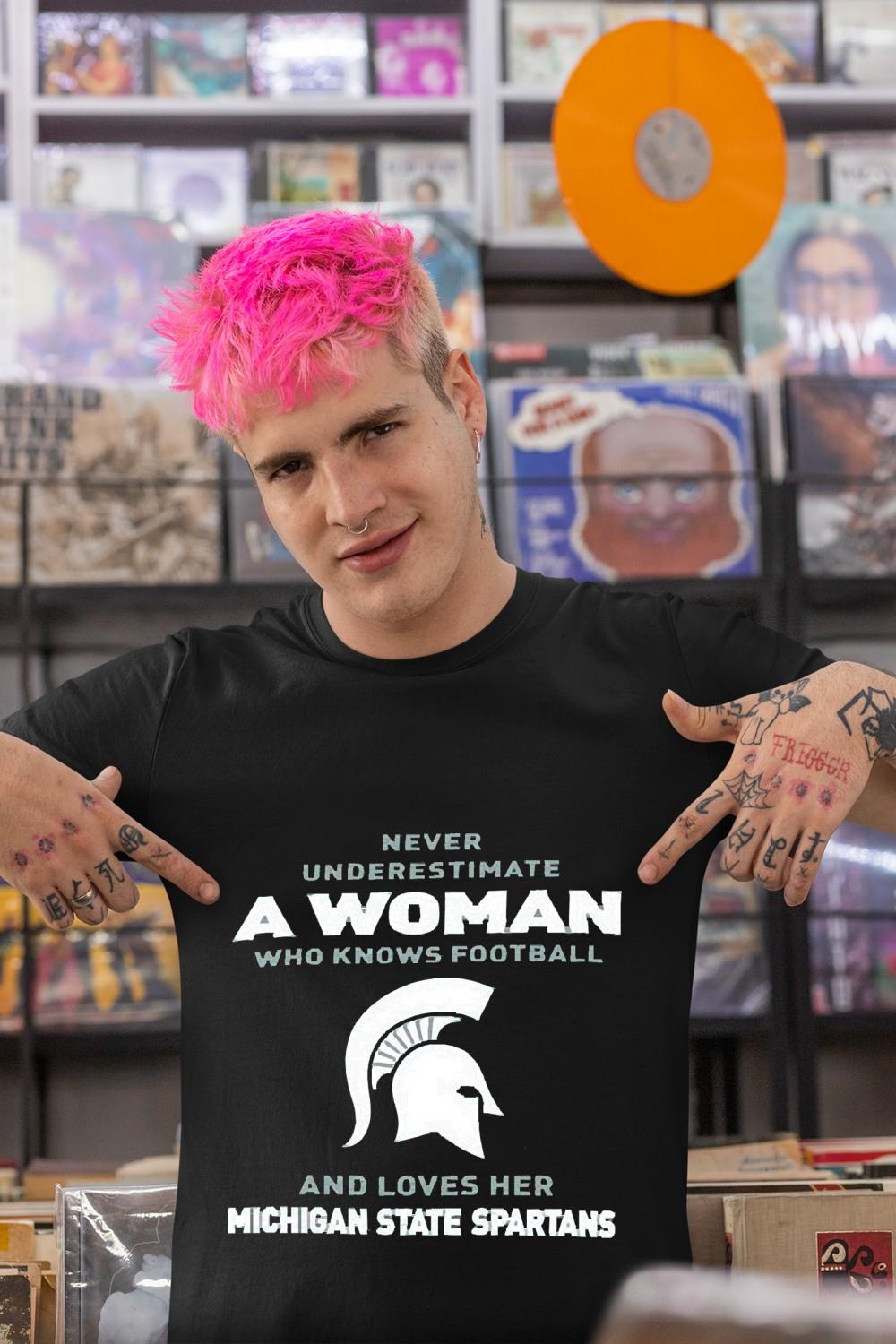 Never Underestimate A Woman Who Knows Football And Loves Her Michigan State Spartans Logo 2022 Shirt Never Underestimate A Woman Who Knows Football And Loves Her Michigan State Spartans Logo 2022 Shirt
