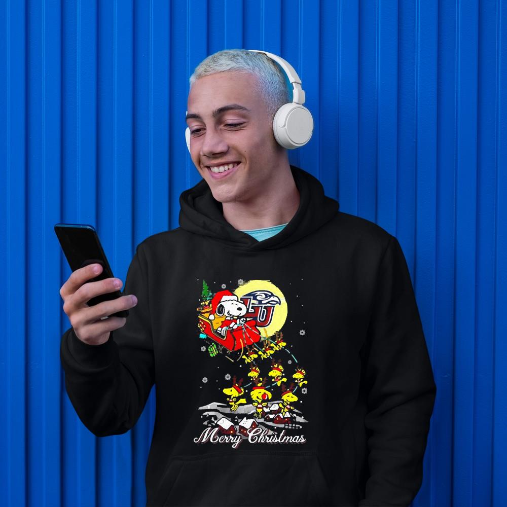 Santa Claus With Sleigh And Snoopy Liberty Flames Christmas Shirt