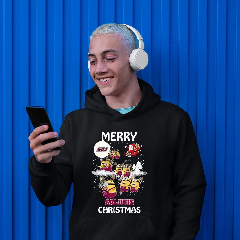 Santa Claus With Sleigh Favorable Southern Illinois Salukis Minion Christmas Shirt