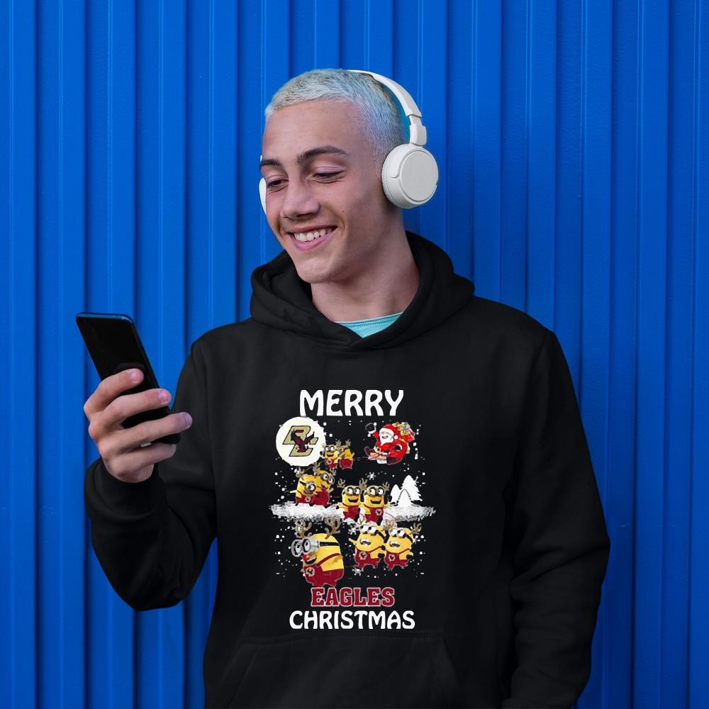 Santa Claus With Sleigh Minion Boston College Eagles Christmas Shirt