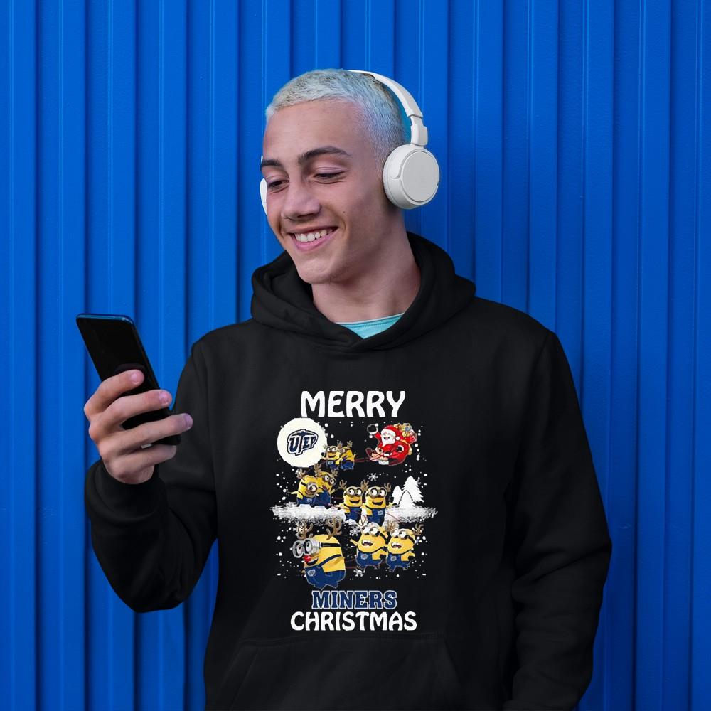 Santa Claus With Sleigh Minion Utep Miners Christmas Shirt