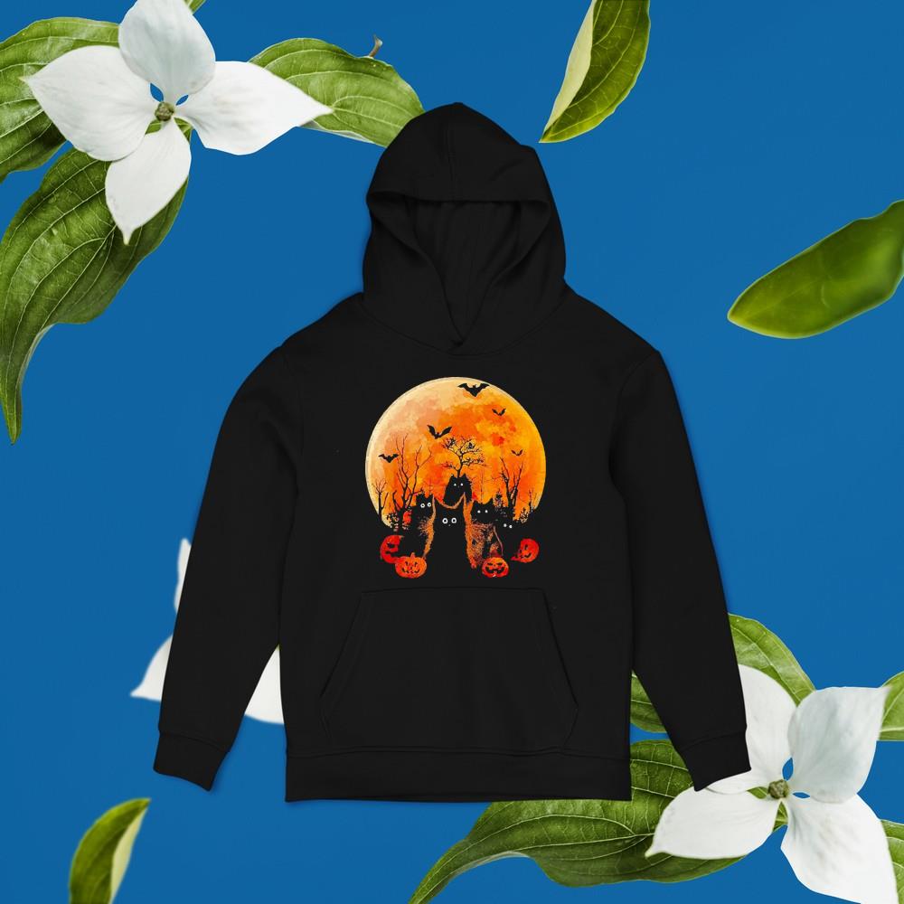 Black cats moon pumpkin Halloween horror shirt