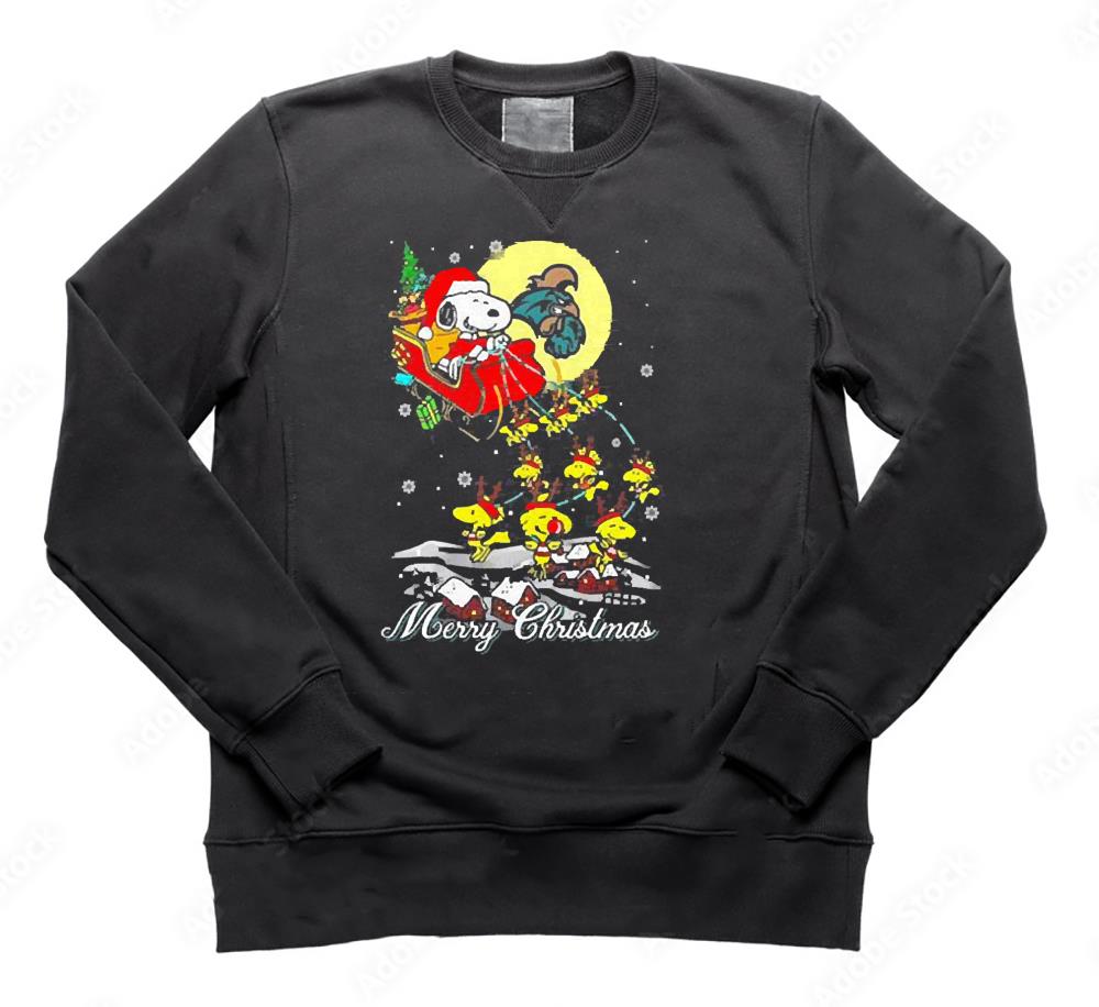 Santa Snoopy And Woodstock Coastal Carolina Chanticleers Ugly Merry Christmas shirt