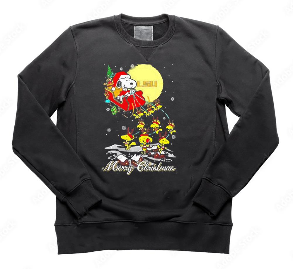Santa Snoopy And Woodstock LSU Tigers Ugly Merry Christmas shirt