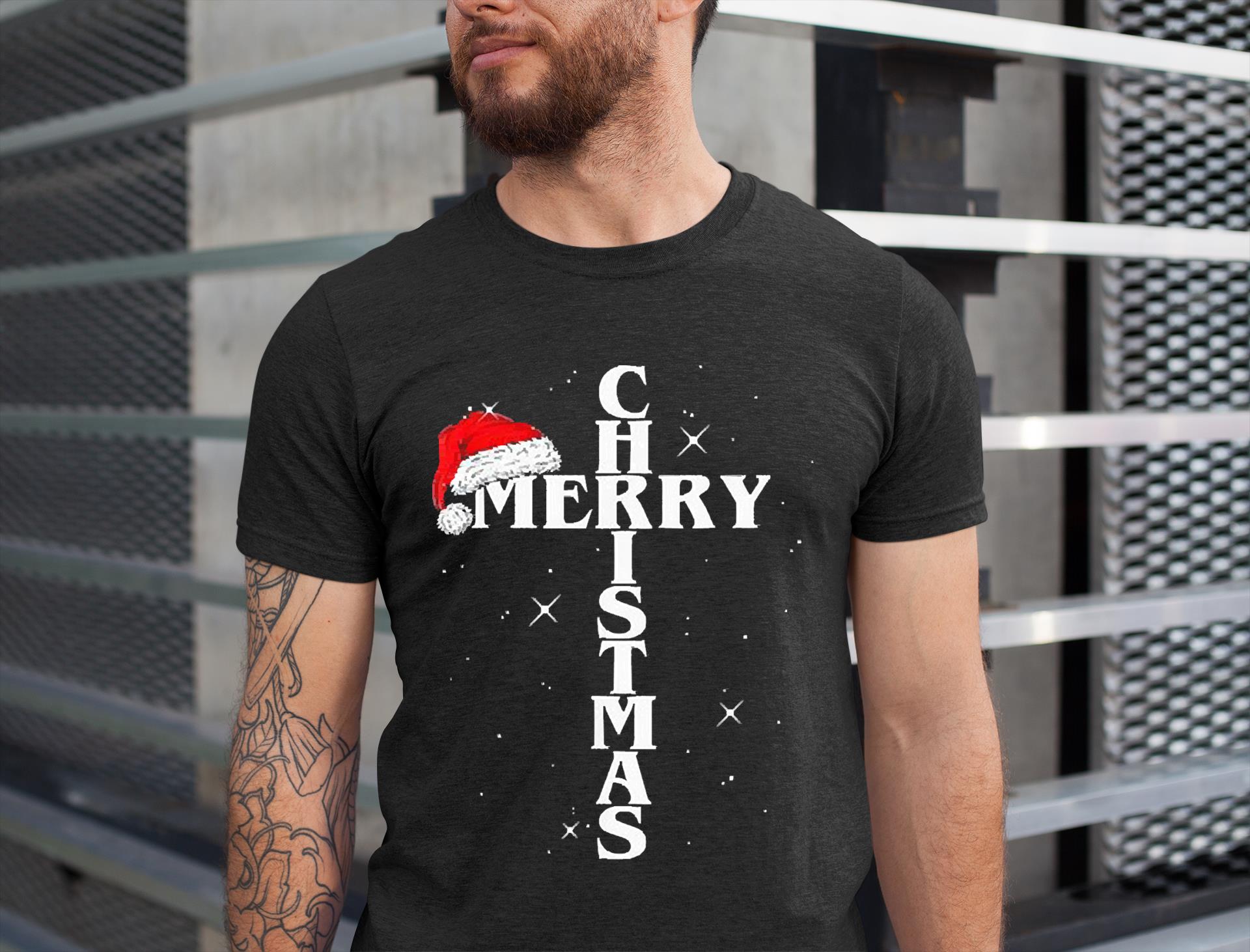 Christian Christmas Santa Hat Jesus Cross And Snow Shirt