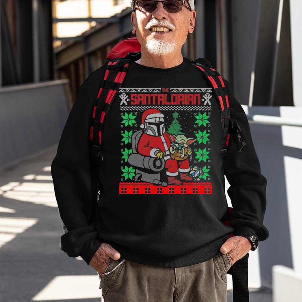 Dp The Santalorian Holding Baby Yoda Christmas Mandalorian Star Wars Ugly 2022 Shirt