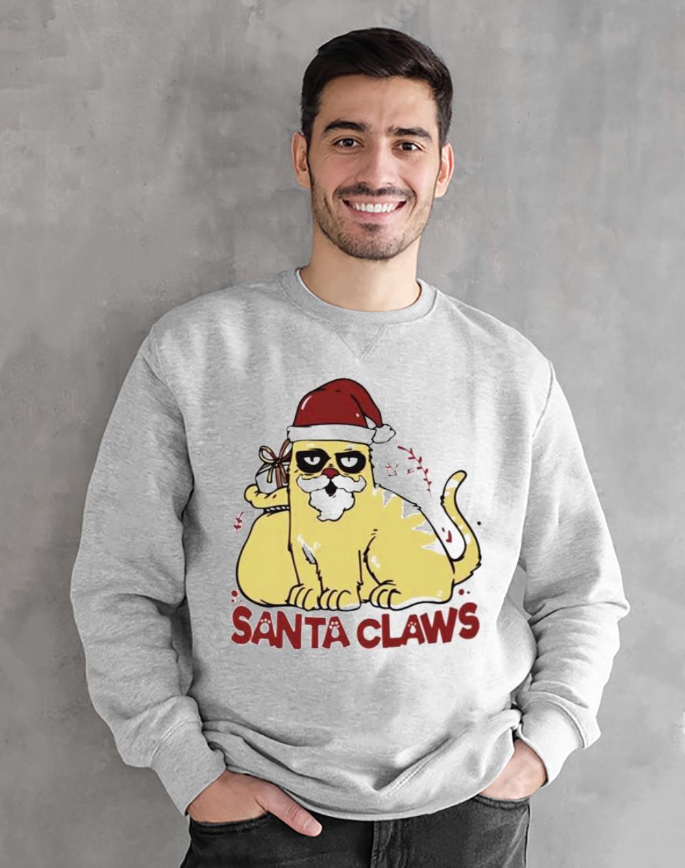 Santa claws funny cat Xmas shirt