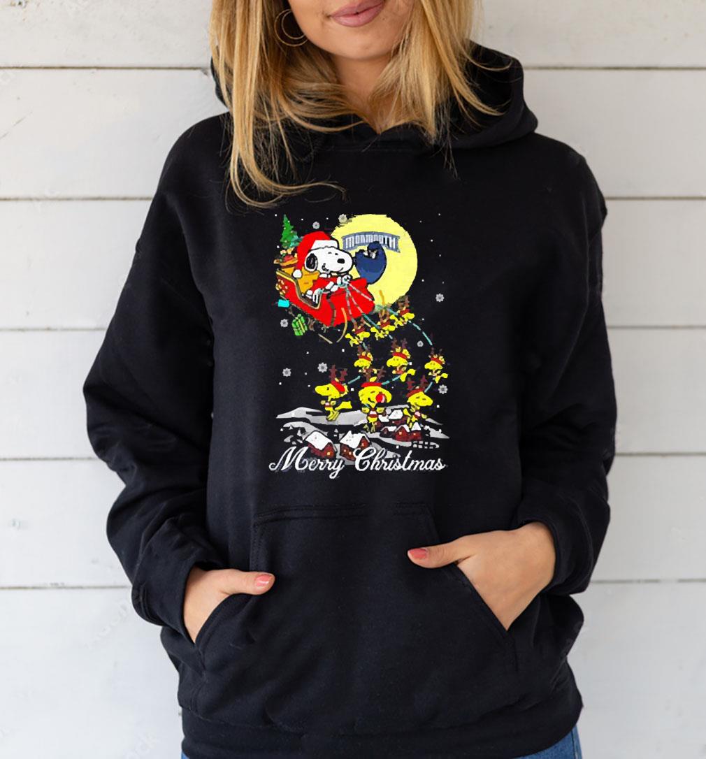 Santa Snoopy And Woodstock Monmouth Hawks Ugly Merry Christmas shirt