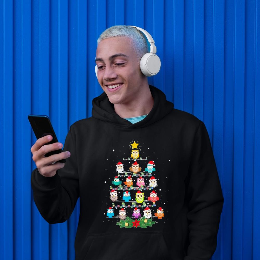 Owl Christmas Tree Lights Xmas Pajama Gifts For Owl Lovers Ugly Christmas Shirt