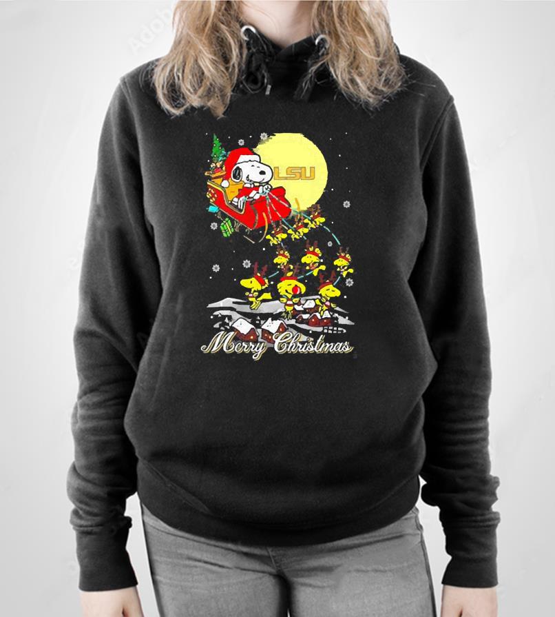 Santa Snoopy And Woodstock LSU Tigers Ugly Merry Christmas shirt