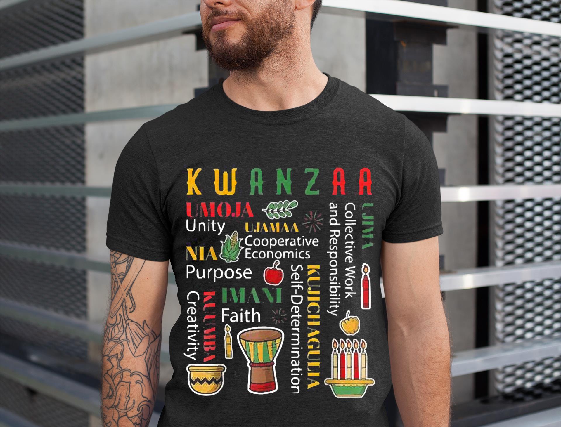 Happy Kwanzaa Drum Kinara Seven Candles Africa Celebration Shirt