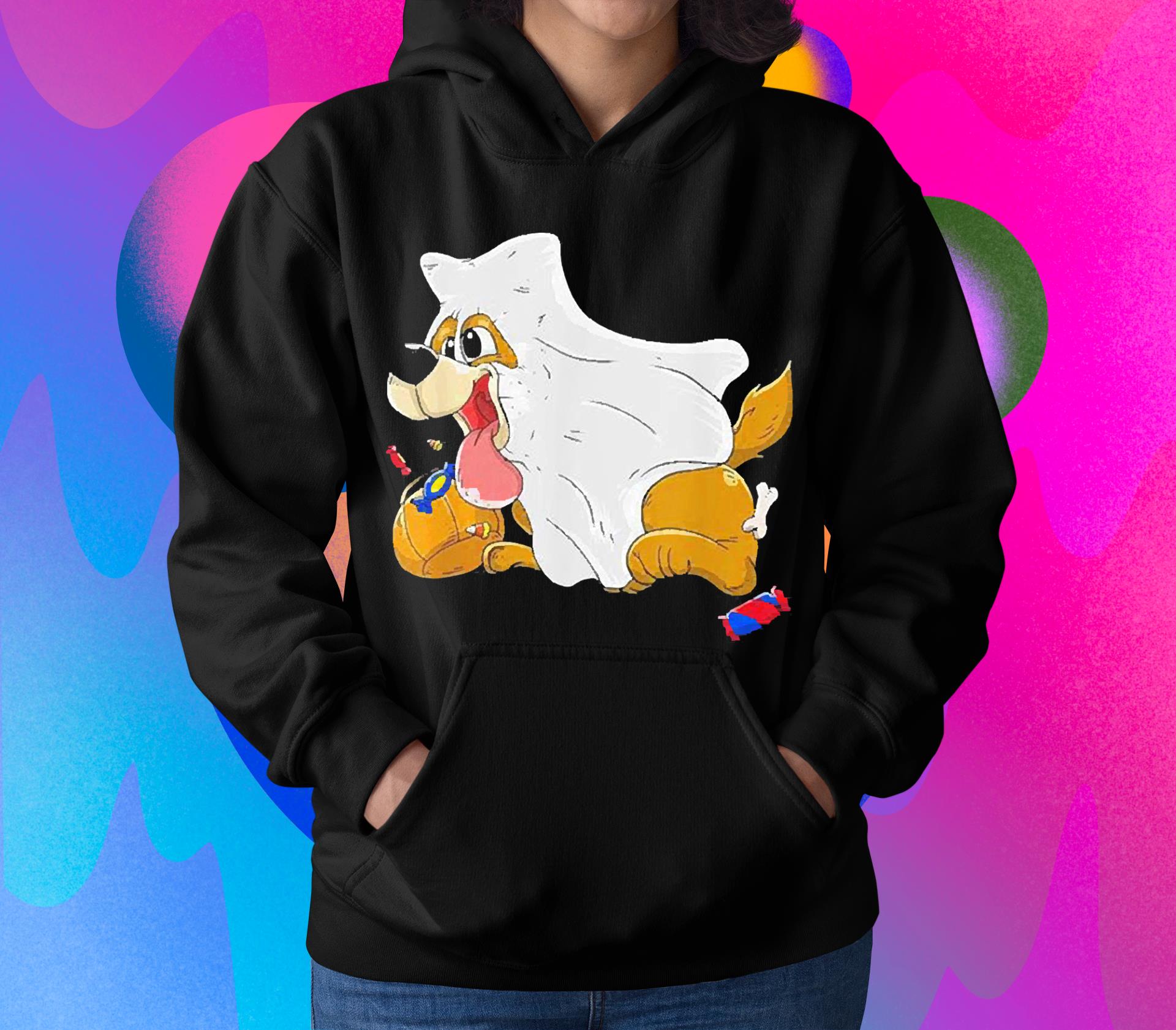 Trick R Treat Dog In Ghost Halloween Shirt