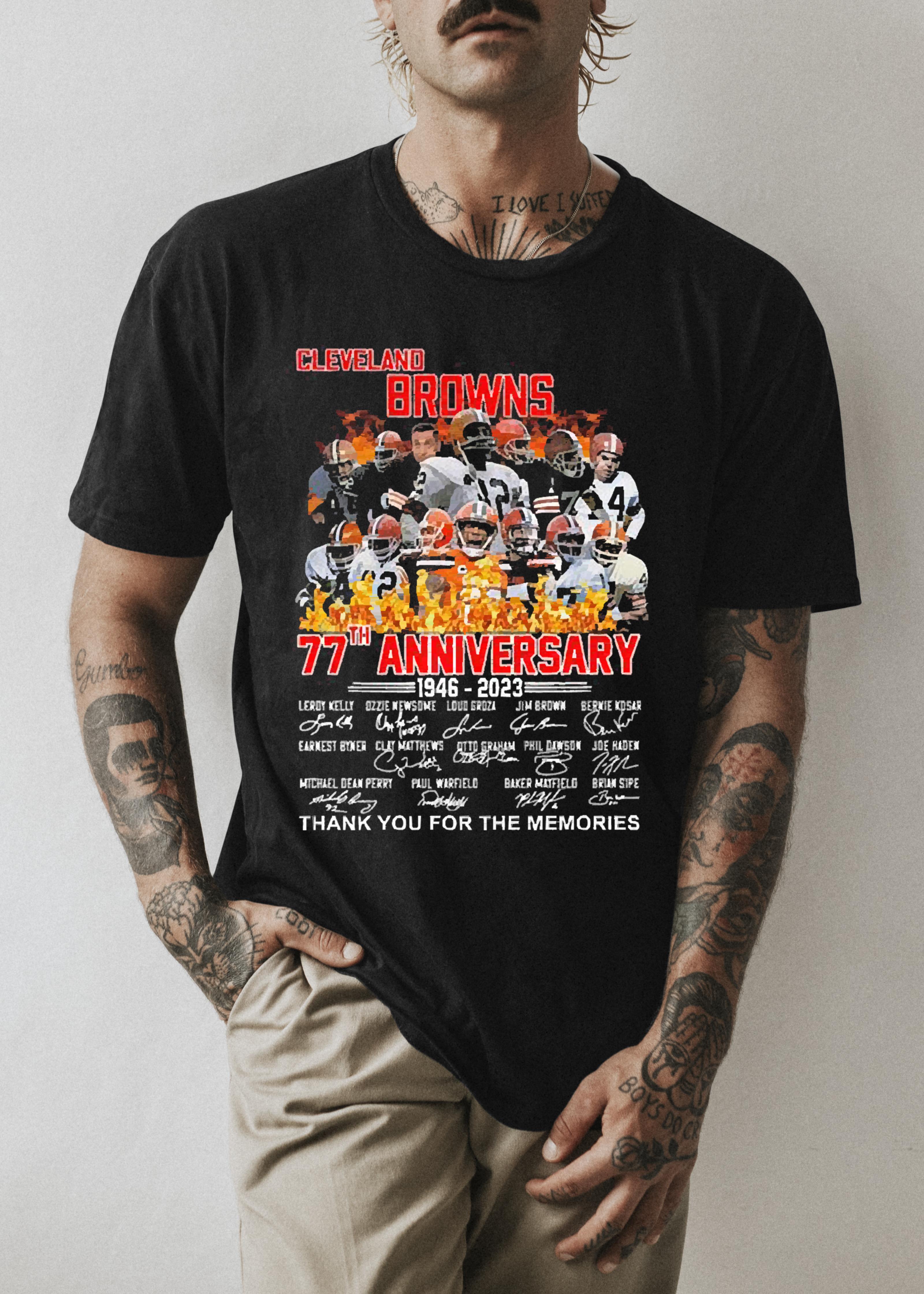 Cleveland Browns 77th Anniversary 1946-2023 Signatures Thank You Shirt