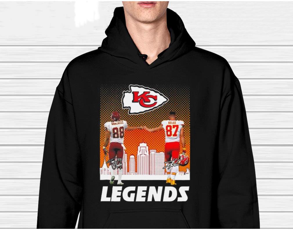 Kansas City Chiefs Tony Gonzalez and Travis Kelce Legends signatures shirt