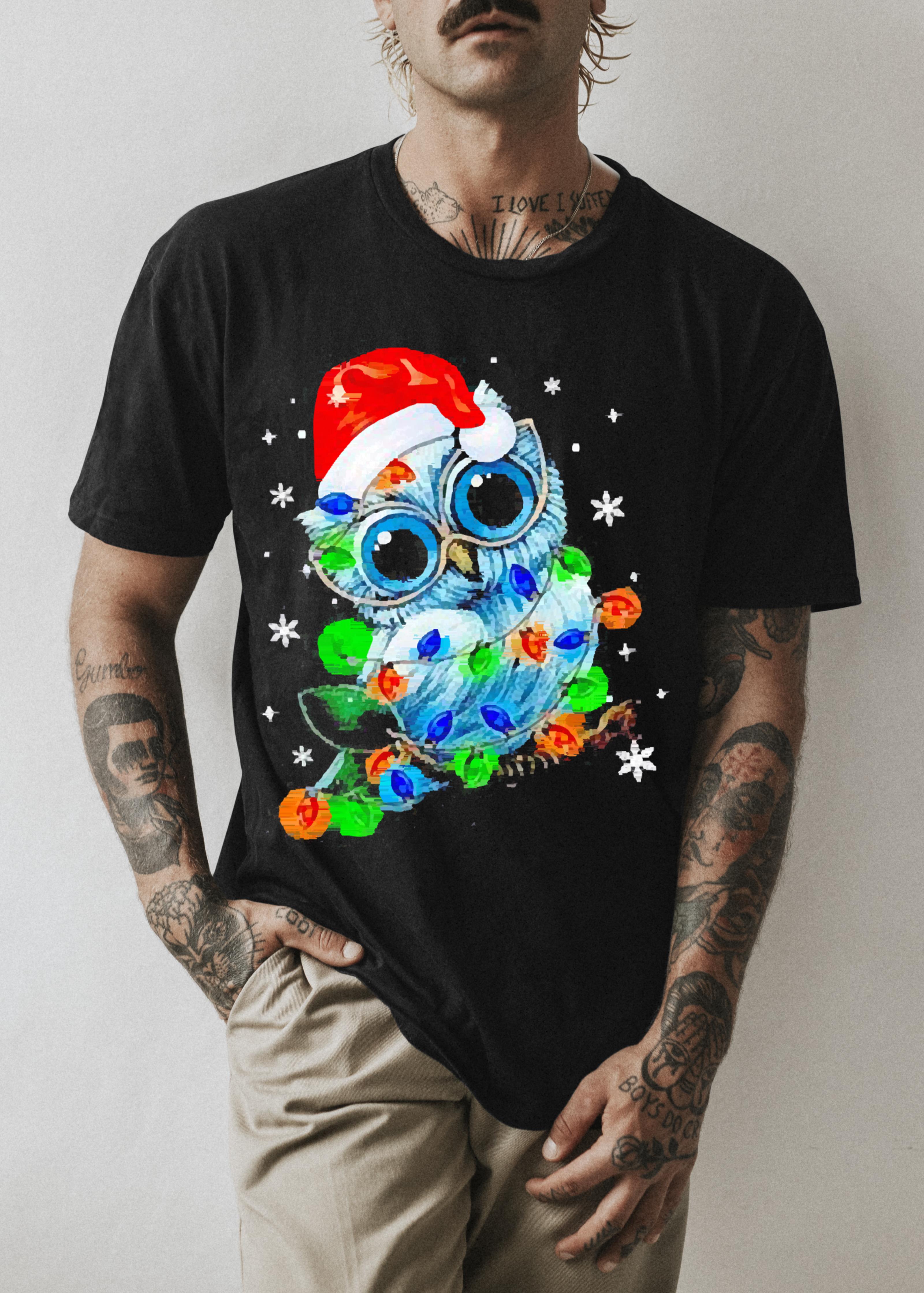 Santa Owl Light Christmas Shirt