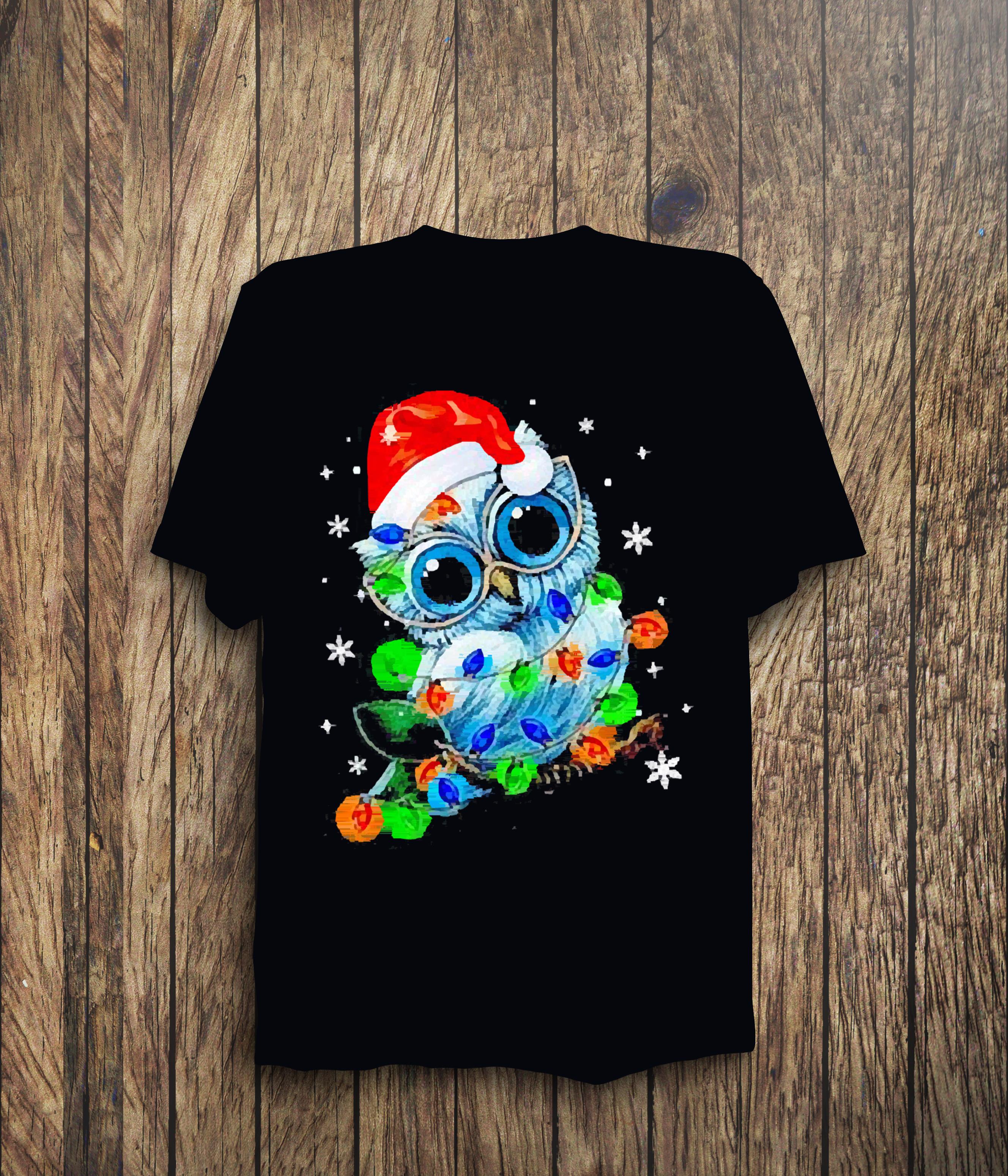 Santa Owl Light Christmas Shirt