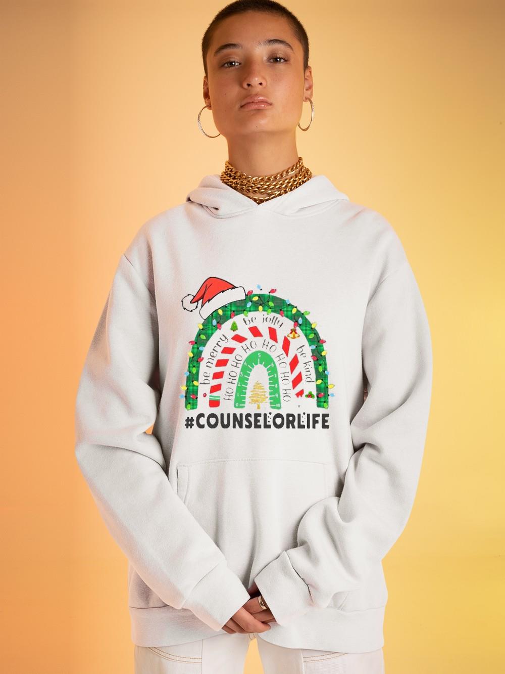 Counselor Life Be Merry Be Jolly Be Kind Ho Ho Ho Hat Christmas Lights Shirt