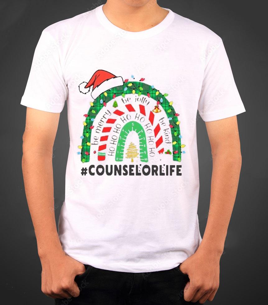 Counselor Life Be Merry Be Jolly Be Kind Ho Ho Ho Hat Christmas Lights Shirt