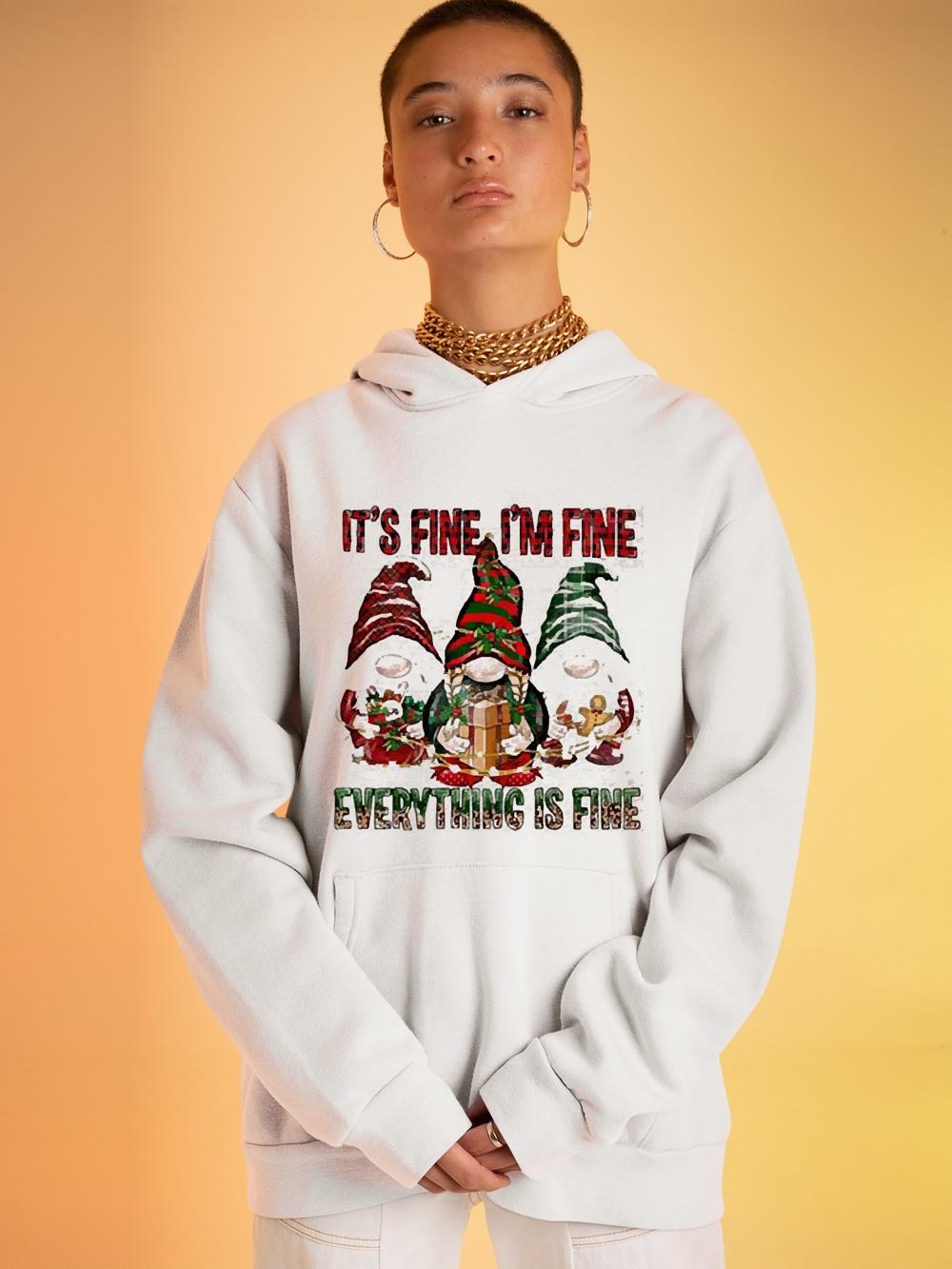 Three Santa Gnomes Leopard Plaid It’s Fine I’m Fine Everything Is Fine Christmas Shirt