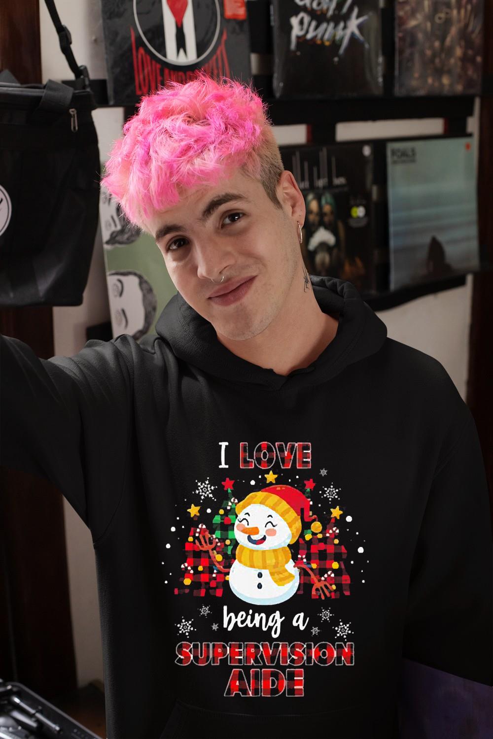 Snowman I Love Being A Supervision Aide Plaid Splicing Red Christmas Shirt