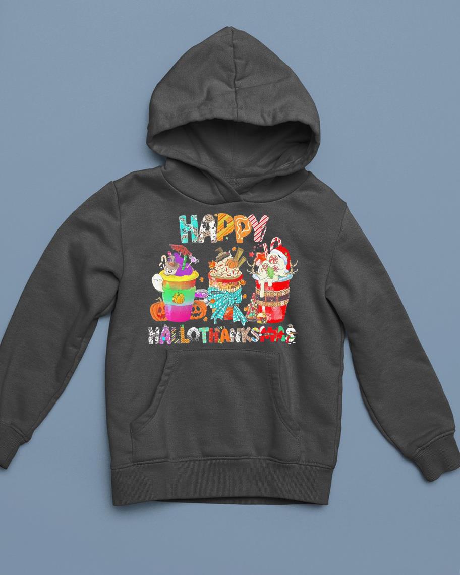 Coffee Halloween Thanksgiving Christmas Happy Hallothanksmas Shirt