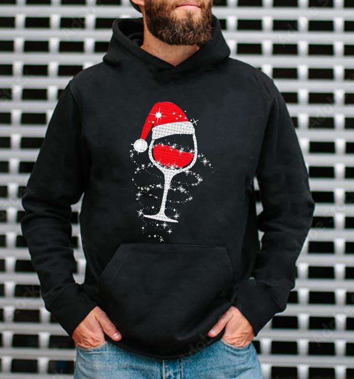Wine glasses Santa hat Christmas shirt 1