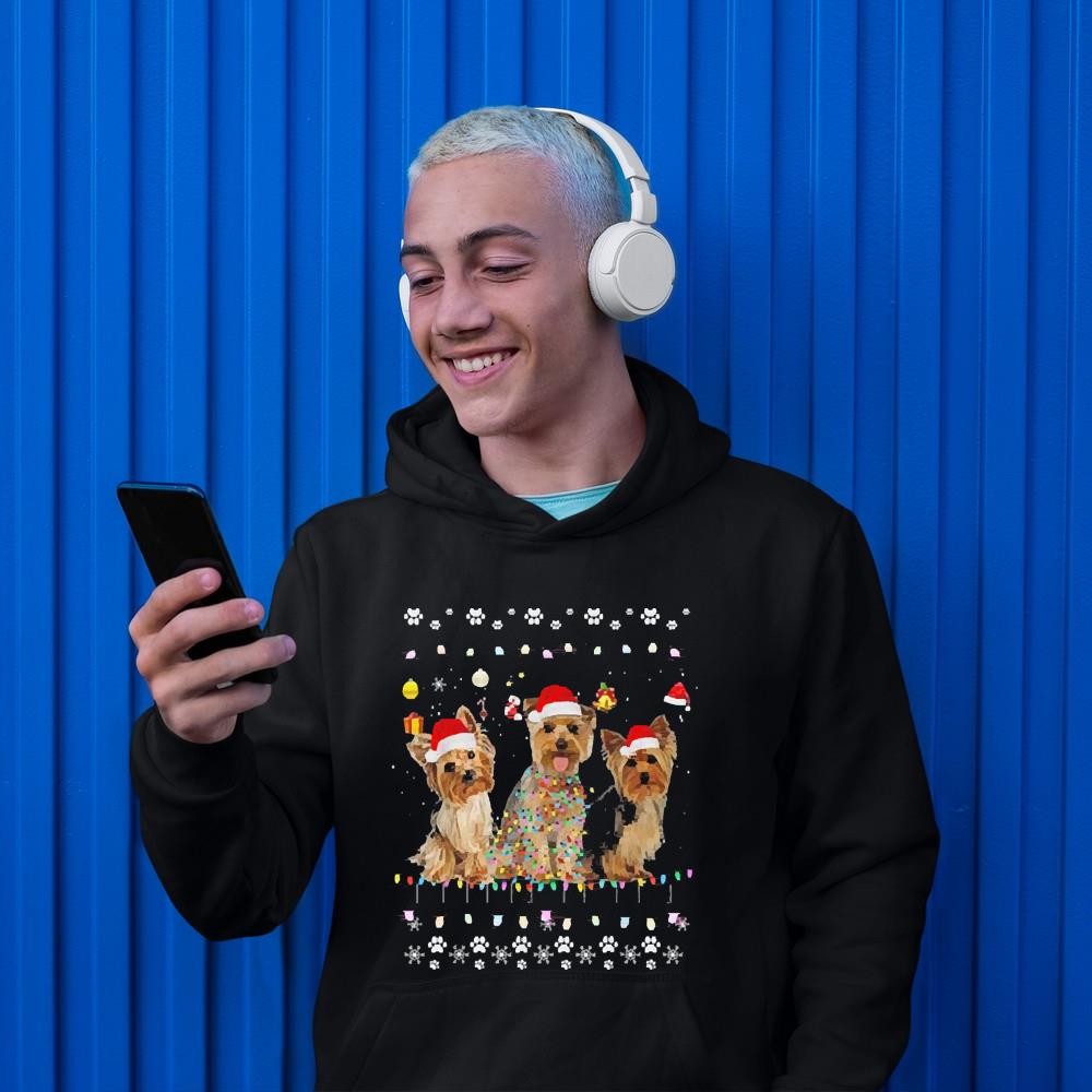 Yorkshire Terrier Dog Santa Lights Tree Christmas Shirt