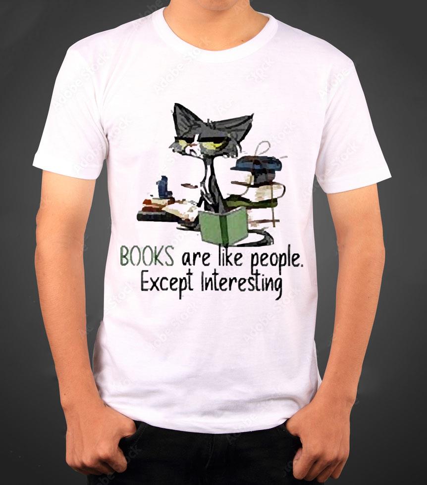 Black cat books are like people except interesting shirt