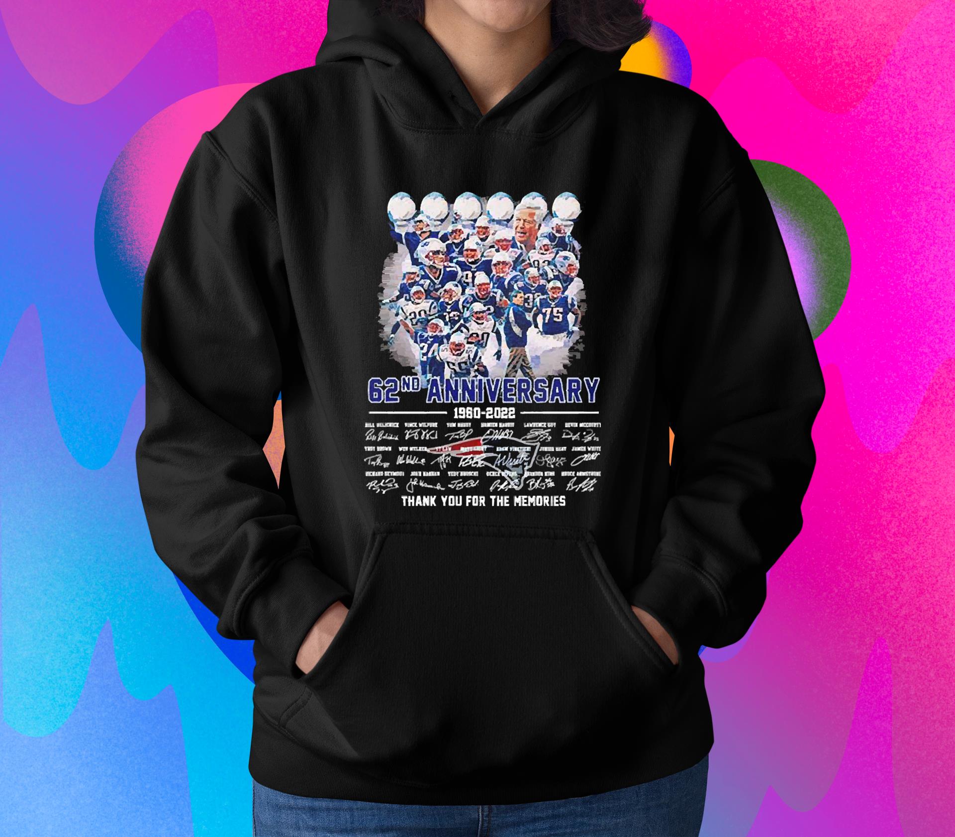 New England Patriots 62nd Anniversary 1960-2022 Signature Thank You For The Memories Shirt