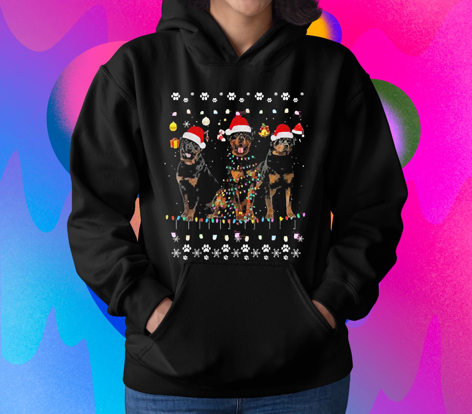 Black Lab Dog Santa Tree Lights Christmas Shirt