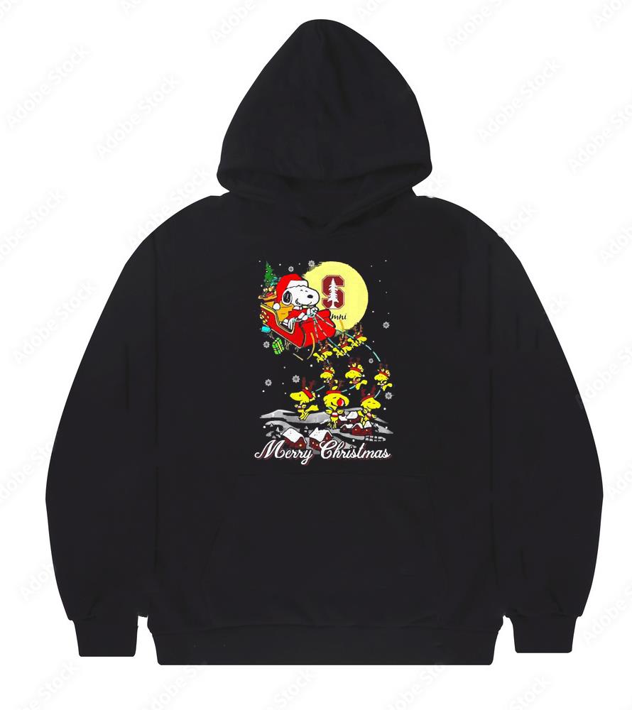 Santa Claus With Sleigh And Snoopy Stanford Cardinal Christmas Shirt
