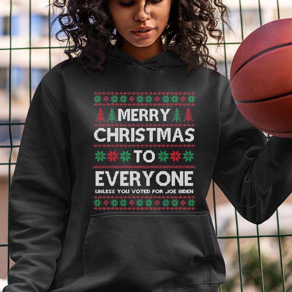 Two Words Merry Thanksgiving Trick Or Treat Santa Biden Christmas Ugly Shirt 9