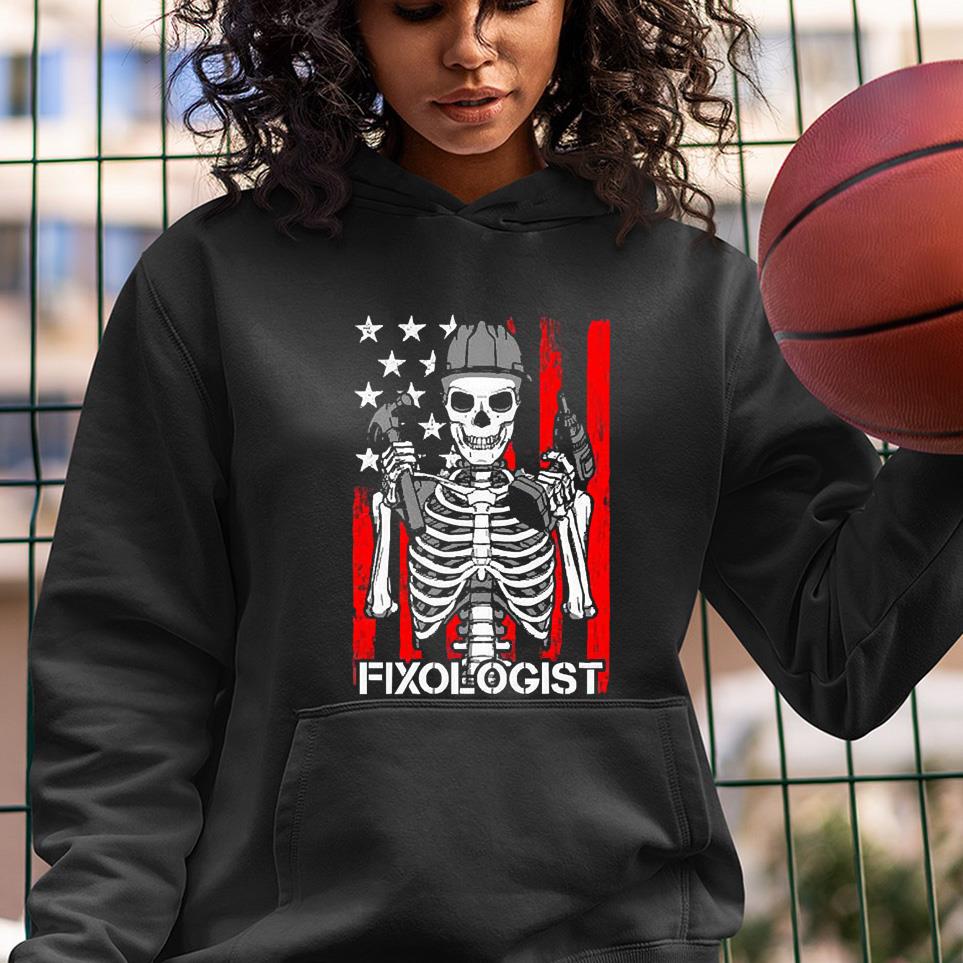 Fixologist Gothic Skeleton USA Flag Woodworking Carpenter shirt