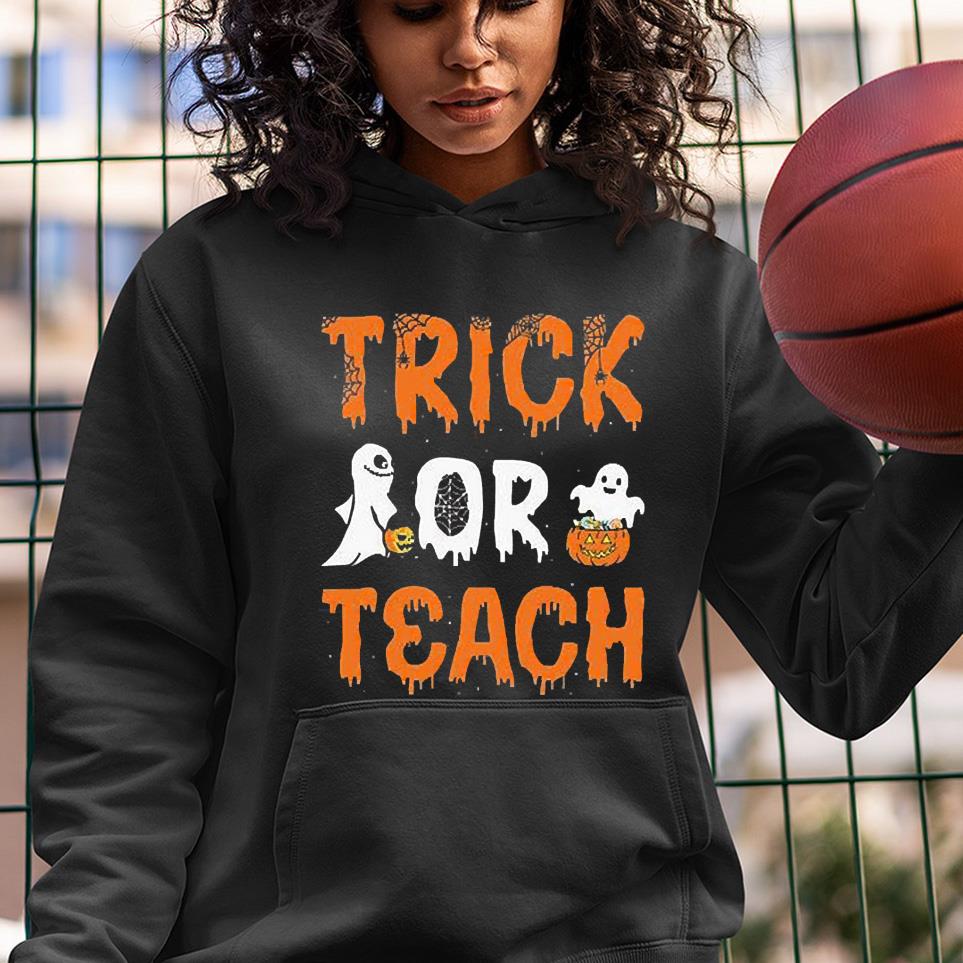 Ghost and pumpkin trick or teach shirt