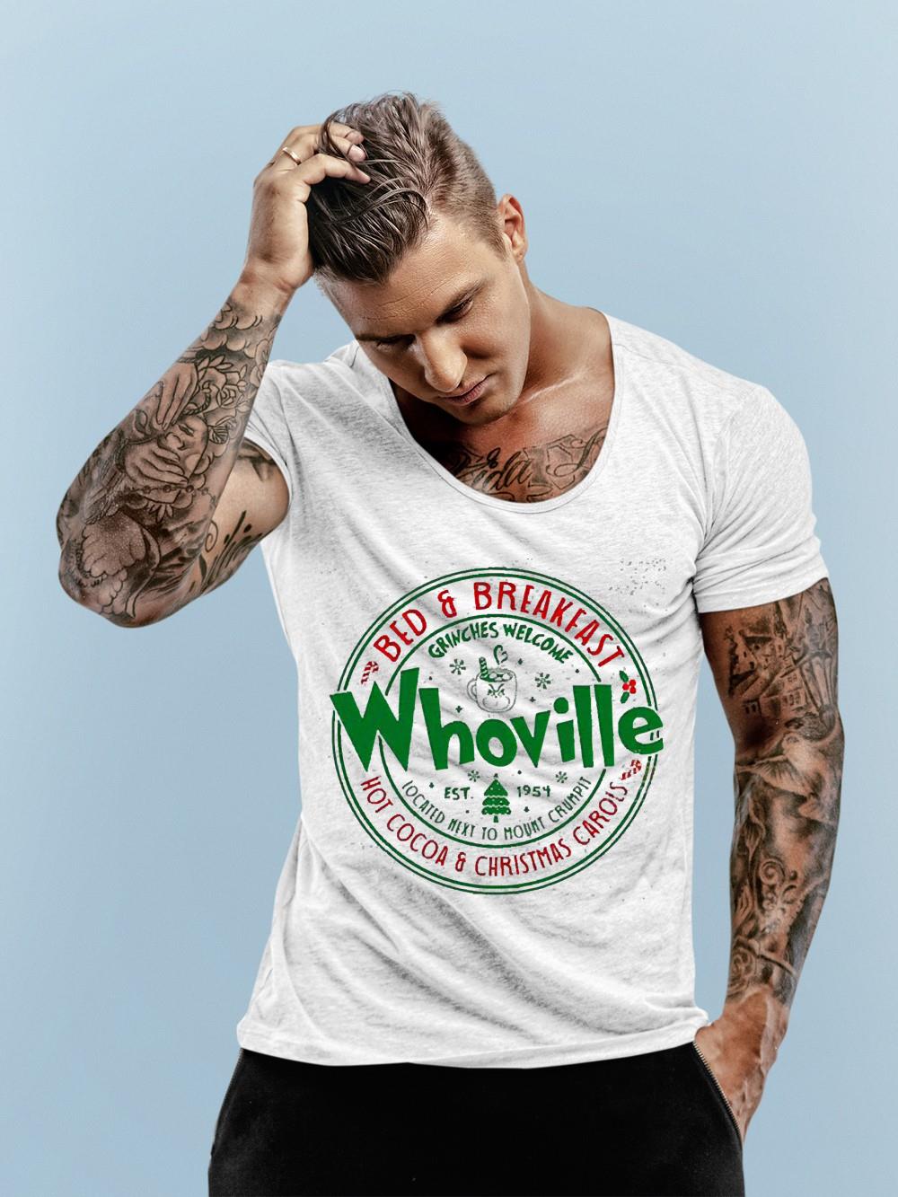 Whoville Bed And Breakfast Hot Cocoa And Christmas Carols Grinches Welcome Est 1954 Shirt