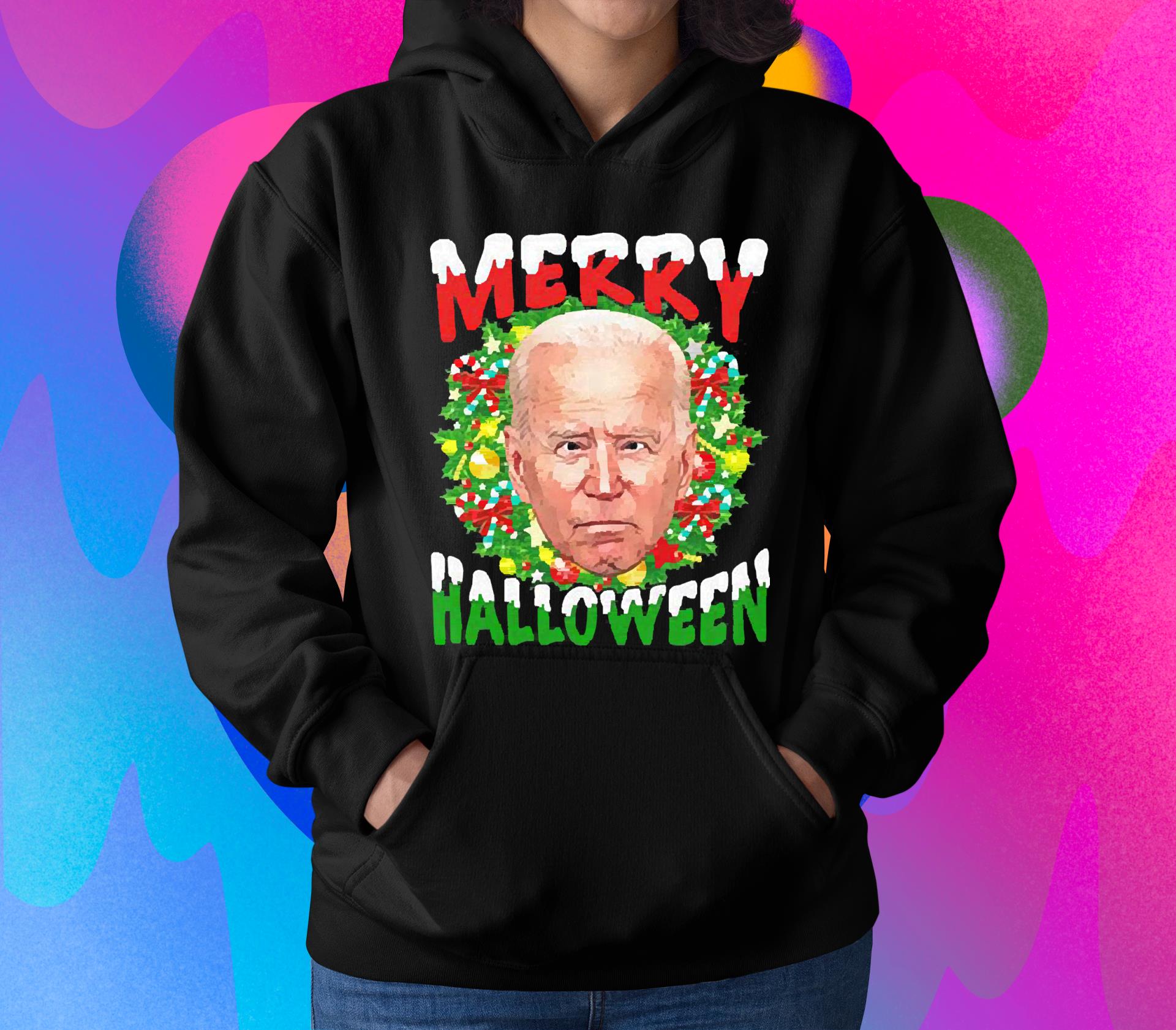 Merry Holiday Wreath Head Funny Anti Joe Biden Halloween shirt