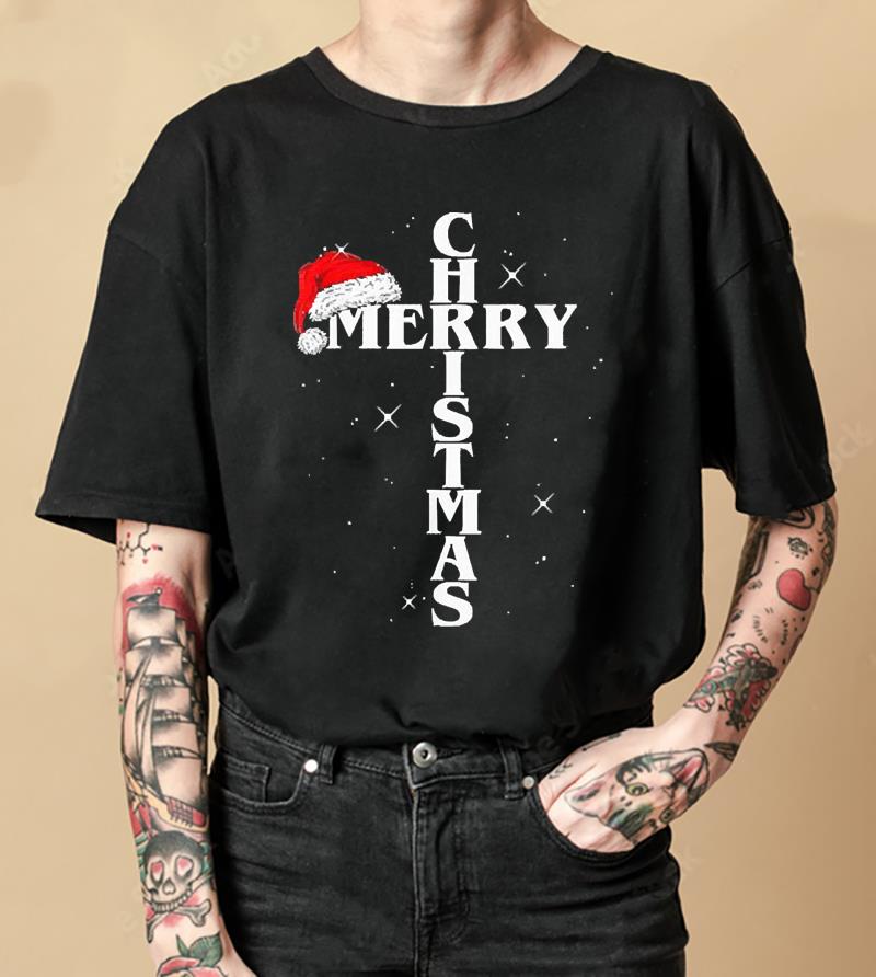 Christian Christmas Santa Hat Jesus Cross And Snow Shirt