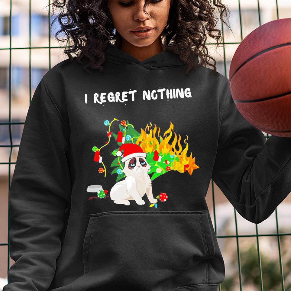 Grumpy cat destroy Christmas tree I regret nothing funny shirt