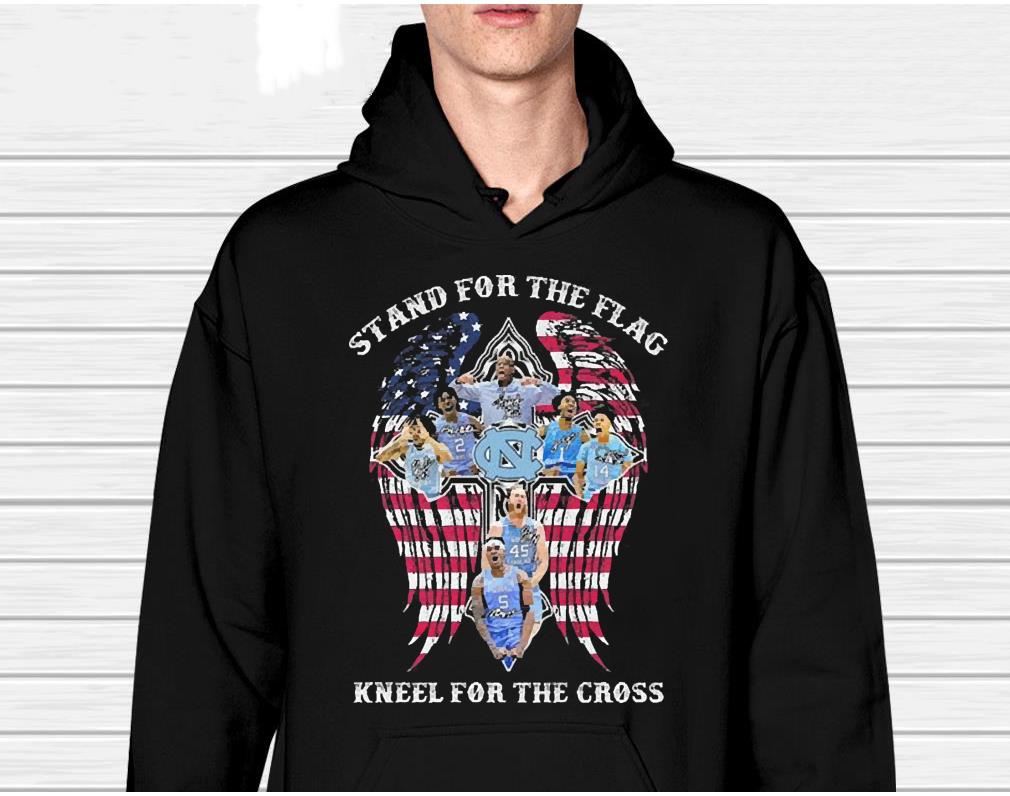North Carolina Tar Heels American Flag Stand For The Flag Kneel For The Cross Signatures shirt