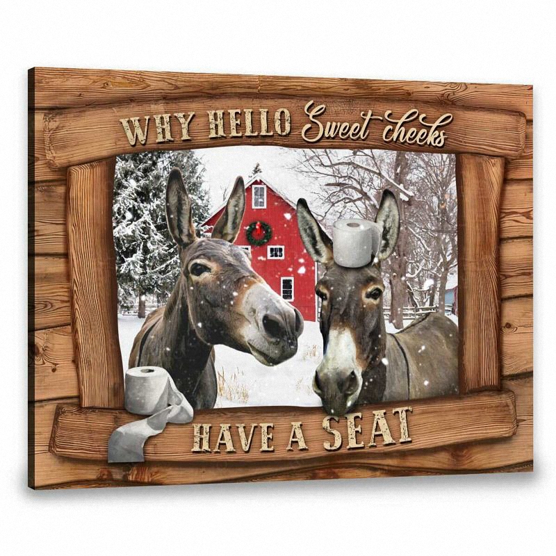 Hayooo Bathroom Canvas Cute Doneys In Beautiful Winter Farm Through Faux Window Why Hello Sweer Cheeks 5
