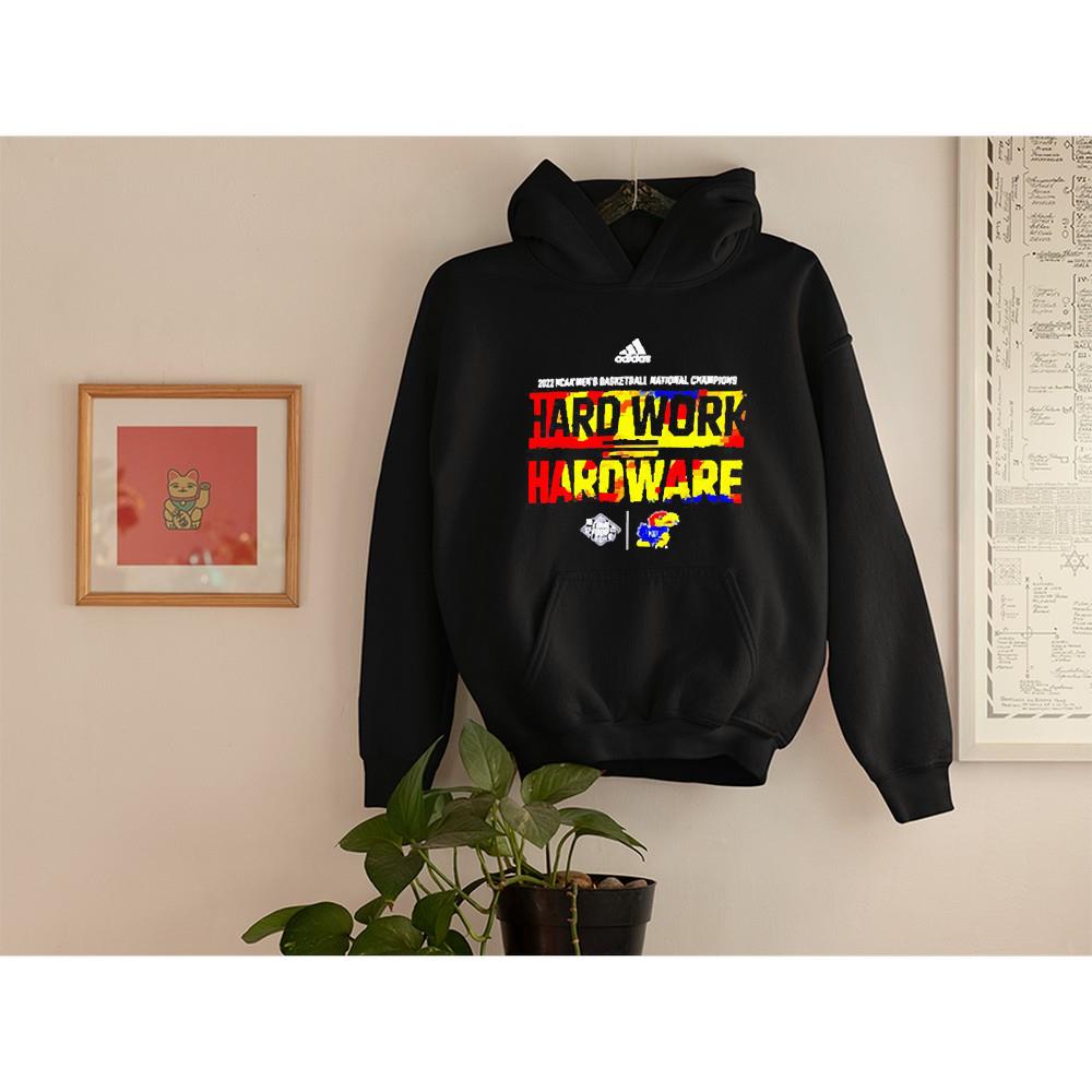 hh144 adidas kansas jayhawks 2022 ncaa men s basketball national champions hard work hardware shirt hoodie - Adidas Kansas Jayhawks 2022 NCAA Men’s Basketball National Champions Hard Work Hardware shirt