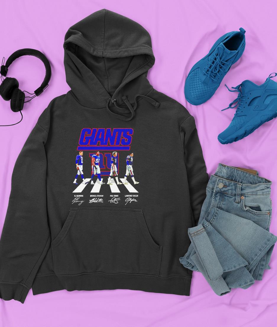 New York Giants Eli Manning Michael Strahan Phil Simms Lawrence Taylor signatures Abbey Road shirt 1