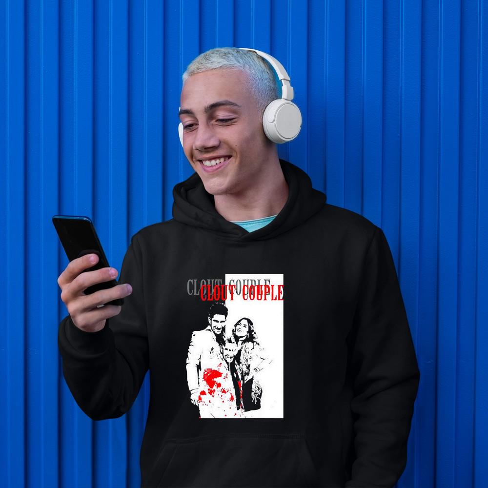 hh235 clout couple red and white shirt hoodie - Clout Couple Red and White shirt