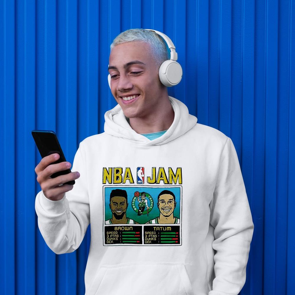 hh275 men s taylor snow nba jam celtics brown and tatum shirt hoodie - Men’s Taylor Snow NBA Jam Celtics Brown and Tatum shirt