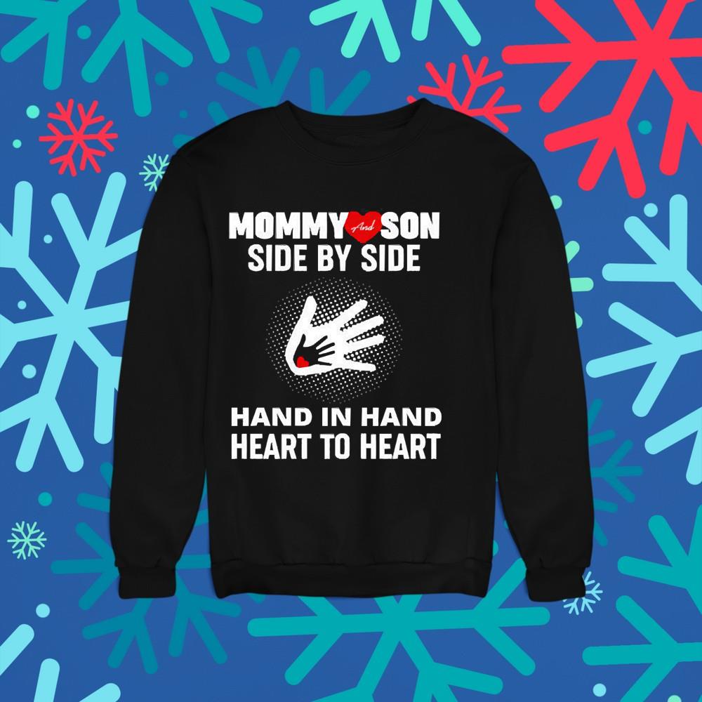 Mommy and son side by side hand in hand heart to heart shirt