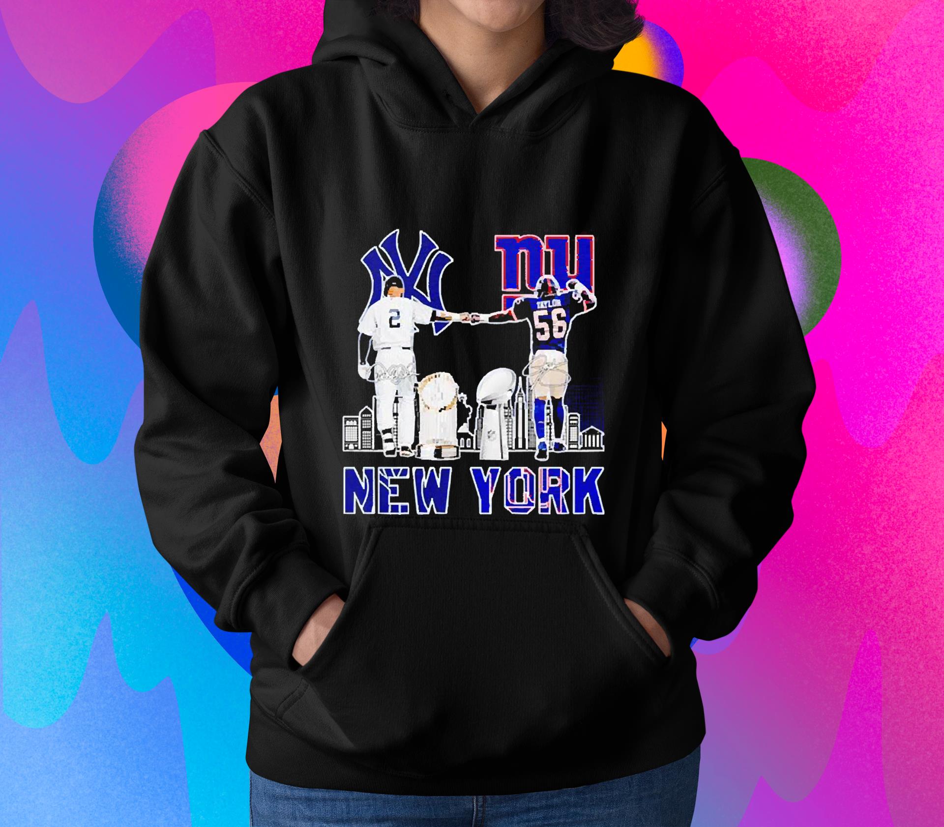 New York Yankees Derek Jeter New York Giants Lawrence Taylor signatures shirt