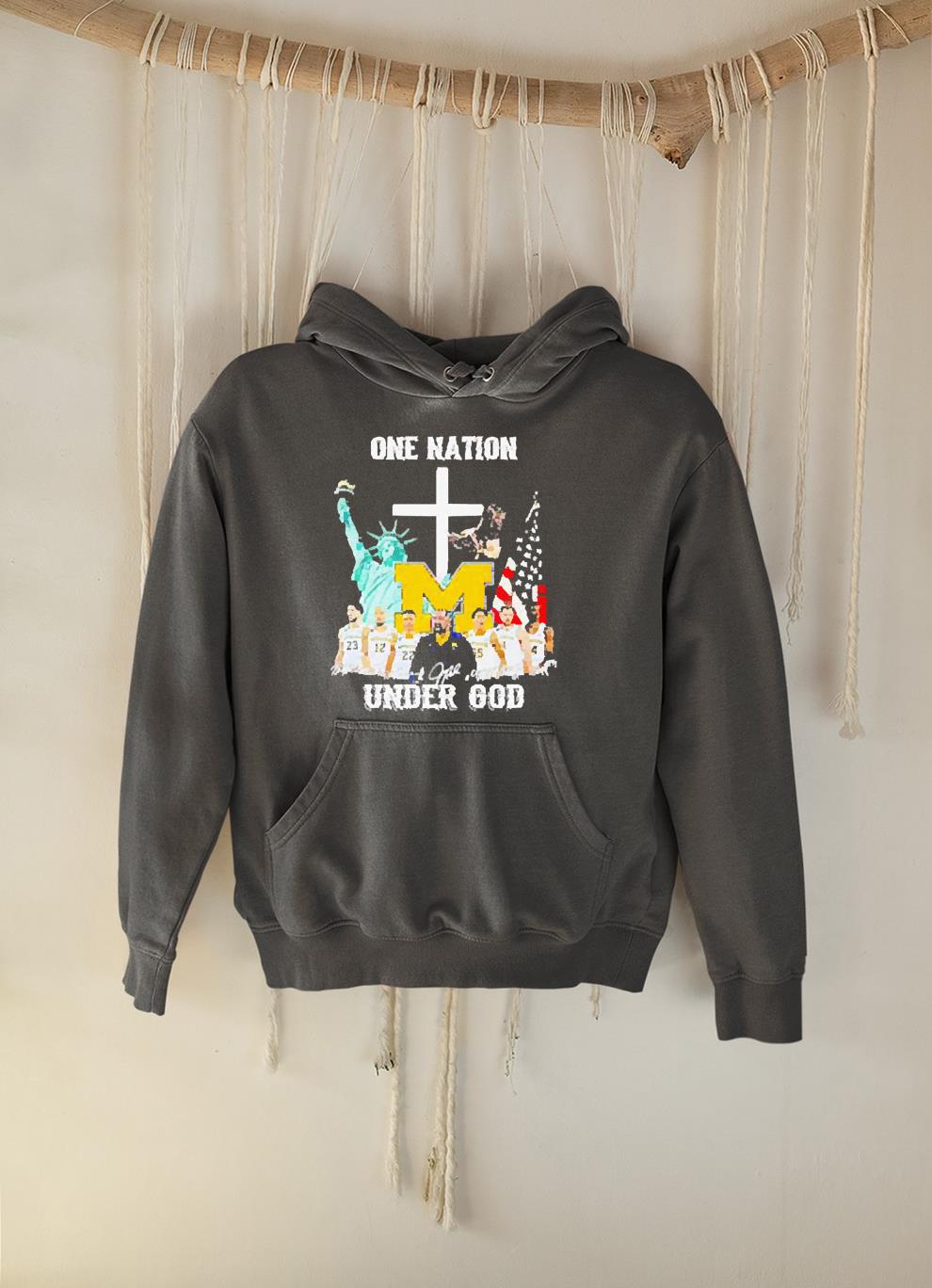 hh84 michigan wolverines football one nation under god signatures american flag shirt hoodie - Michigan Wolverines football one nation under god signatures American flag shirt